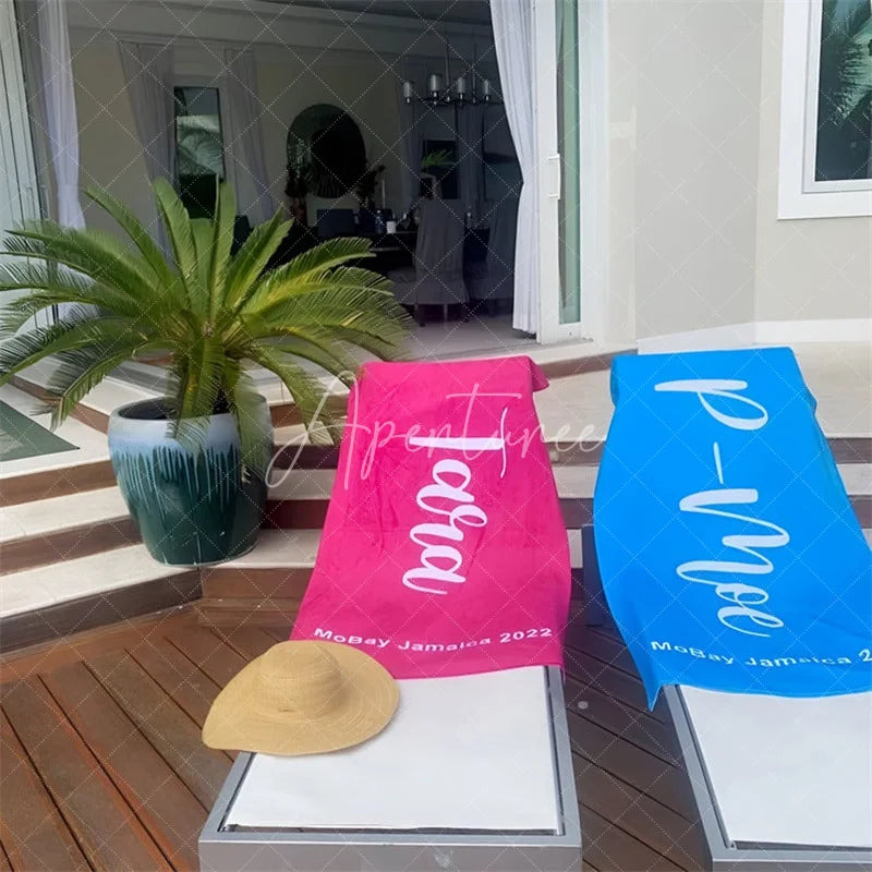 Aperturee - Aperturee Scripty Style Custom Beach Towel With Name Birthday Vacation Gift