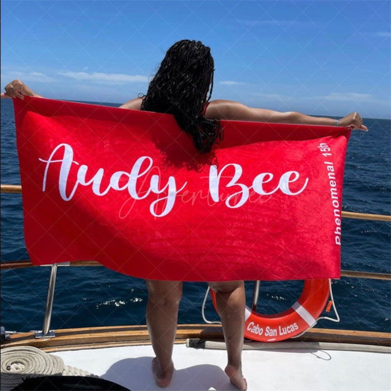 Aperturee - Aperturee Scripty Style Custom Beach Towel With Name Birthday Vacation Gift