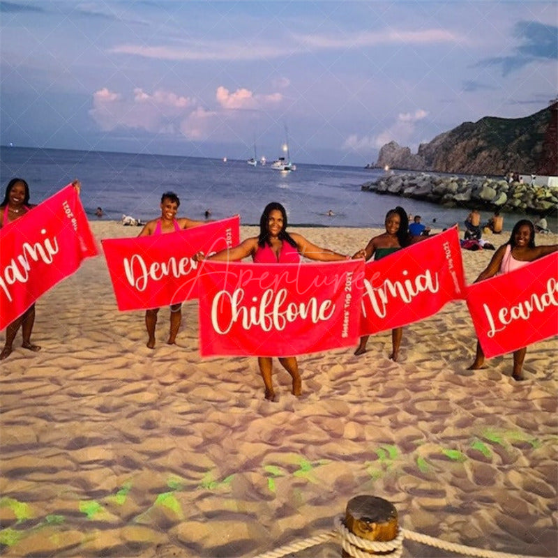 Aperturee - Aperturee Scripty Style Custom Beach Towel With Name Birthday Vacation Gift