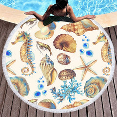 Aperturee - Aperturee Sea Star Seahorse Coral Pattern Round Beach Towel