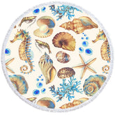 Aperturee - Aperturee Sea Star Seahorse Coral Pattern Round Beach Towel