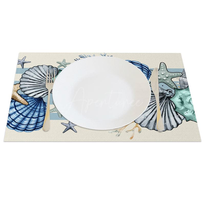 Aperturee - Aperturee Sea Star Shell And Coral Summer Set of 4 Placemats