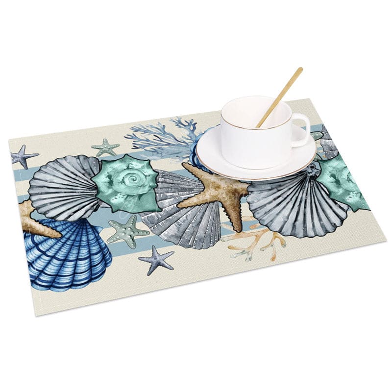 Aperturee - Aperturee Sea Star Shell And Coral Summer Set of 4 Placemats