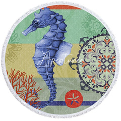 Aperturee - Aperturee Seahorse Anchor Mysterious Vibe Round Beach Towel