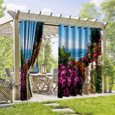 Aperturee - Aperturee Seaside Floral Waterproof Printed Outdoor Curtains