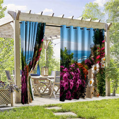 Aperturee - Aperturee Seaside Floral Waterproof Printed Outdoor Curtains