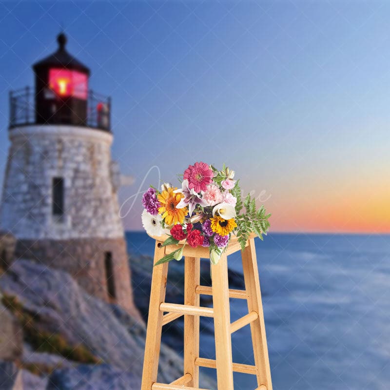 Aperturee - Aperturee Seaside Lighthouse Sunset Scenery Photo Backdrop