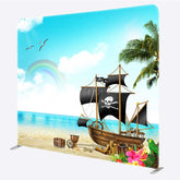 Aperturee - Aperturee Seaside Rainbow Pirate Ship Square Tension Backdrop