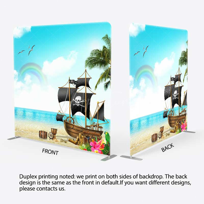 Aperturee - Aperturee Seaside Rainbow Pirate Ship Square Tension Backdrop