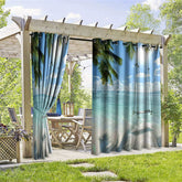 Aperturee - Aperturee Seaside Swing Waterproof Printed Outdoor Curtains