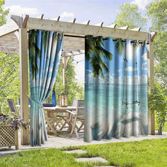 Aperturee - Aperturee Seaside Swing Waterproof Printed Outdoor Curtains