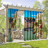 Aperturee - Aperturee Seaside Town Scene Waterproof Printed Outdoor Curtains