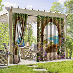 Aperturee - Aperturee Seaside Town Waterproof Printed Outdoor Curtains