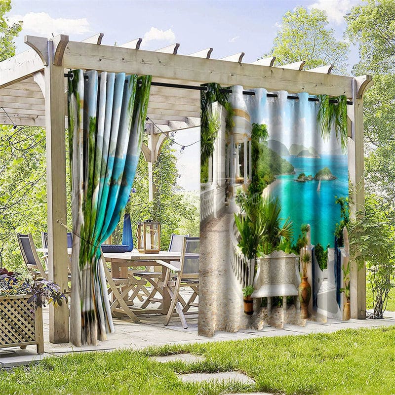 Aperturee - Aperturee Seaside Villa Waterproof Printed Outdoor Curtains