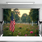 Aperturee - Aperturee Serene Cemetery Scene American Flag Flower Backdrop
