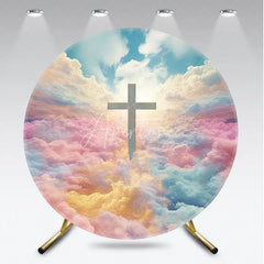Aperturee - Aperturee Serene Heavenly Cross with Pastel Clouds and Bright Sky Round Backdrop Spiritual Baptism and Easter Decor