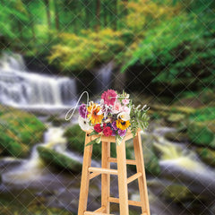 Aperturee - Aperturee Serene River Cascad Waterfalls Autumn-Toned Backdrop