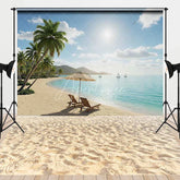 Aperturee - Aperturee Serene Tropical Beach Ocean Palm Trees Combo Set Backdrop Sunny Summer Vacation Photography Decor for Studio