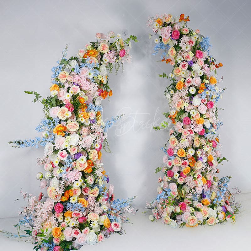 Aperturee - Aperturee Set of 2 Colorful Artificial Floral Moon Arch