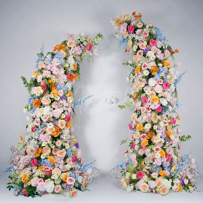 Aperturee - Aperturee Set of 2 Colorful Artificial Floral Moon Arch