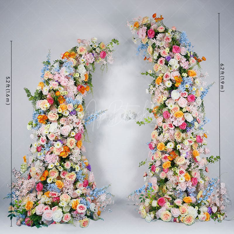 Aperturee - Aperturee Set of 2 Colorful Artificial Floral Moon Arch