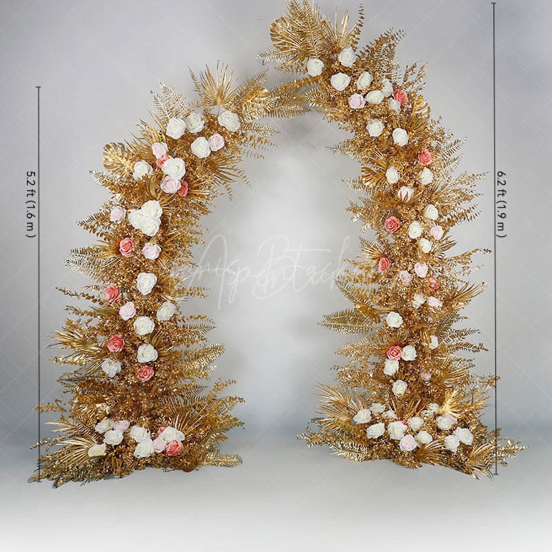 Aperturee - Aperturee Set of 2 Gold Leaves Floral Archway For Wedding