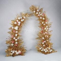 Aperturee - Aperturee Set of 2 Gold Leaves Floral Archway For Wedding