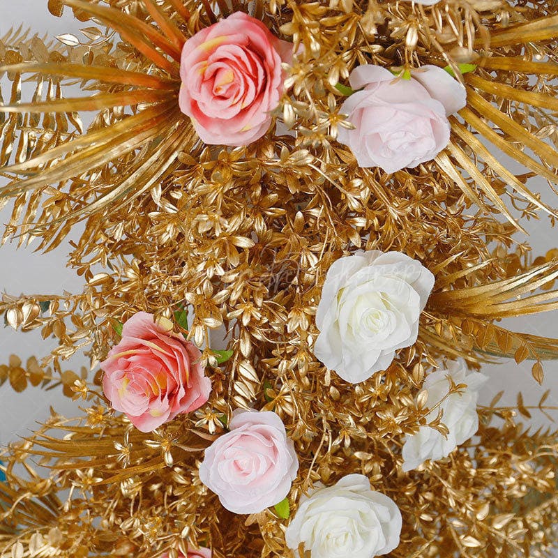 Aperturee - Aperturee Set of 2 Gold Leaves Floral Archway For Wedding