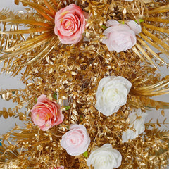 Aperturee - Aperturee Set of 2 Gold Leaves Floral Archway For Wedding
