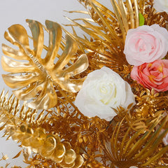 Aperturee - Aperturee Set of 2 Gold Leaves Floral Archway For Wedding