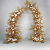 Aperturee - Aperturee Set of 2 Gold Leaves Floral Archway For Wedding