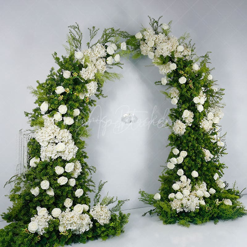 Aperturee - Aperturee Set of 2 Plant White Rose Wedding Floral Horn Arch