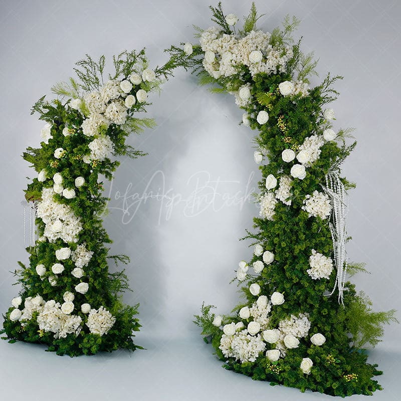 Aperturee - Aperturee Set of 2 Plant White Rose Wedding Floral Horn Arch