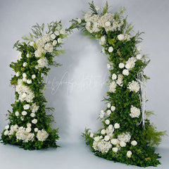 Aperturee - Aperturee Set of 2 Plant White Rose Wedding Floral Horn Arch