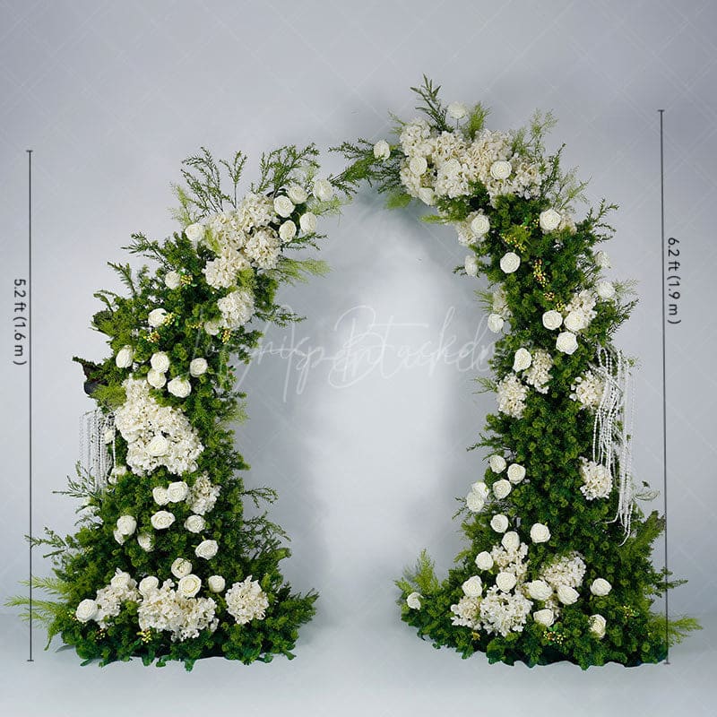 Aperturee - Aperturee Set of 2 Plant White Rose Wedding Floral Horn Arch