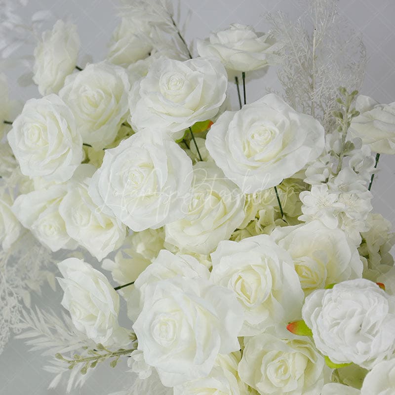 Aperturee - Aperturee Set of 2 White Rose Moon Shape Wedding Floral Arch