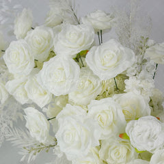 Aperturee - Aperturee Set of 2 White Rose Moon Shape Wedding Floral Arch