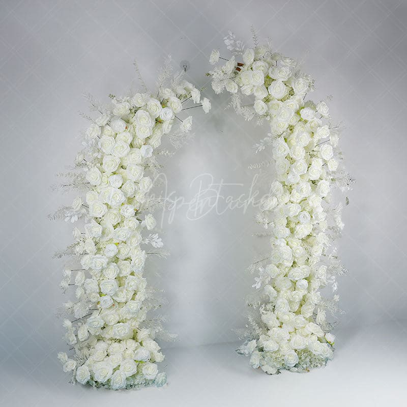 Aperturee - Aperturee Set of 2 White Rose Moon Shape Wedding Floral Arch