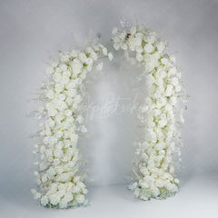 Aperturee - Aperturee Set of 2 White Rose Moon Shape Wedding Floral Arch