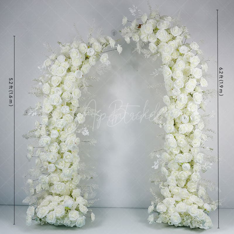 Aperturee - Aperturee Set of 2 White Rose Moon Shape Wedding Floral Arch