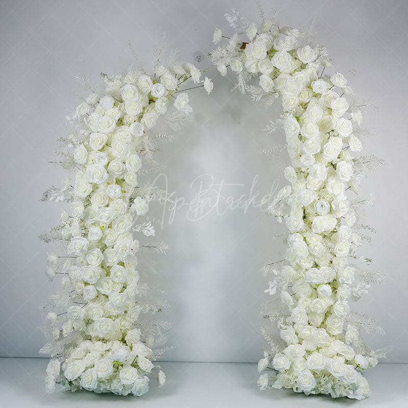 Aperturee - Aperturee Set of 2 White Rose Moon Shape Wedding Floral Arch