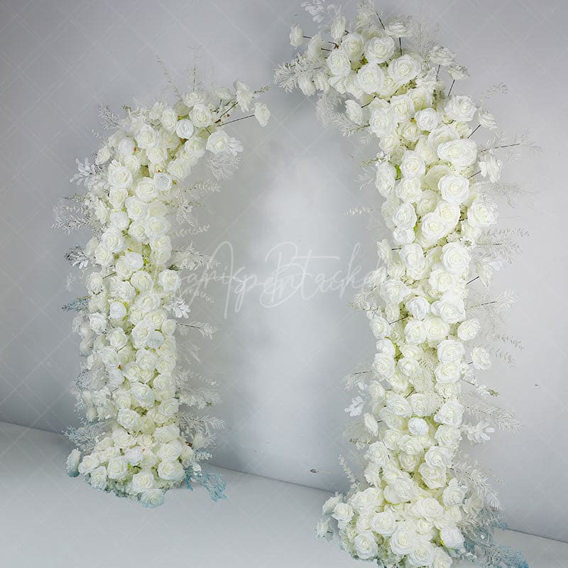 Aperturee - Aperturee Set of 2 White Rose Moon Shape Wedding Floral Arch