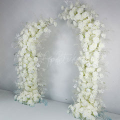 Aperturee - Aperturee Set of 2 White Rose Moon Shape Wedding Floral Arch