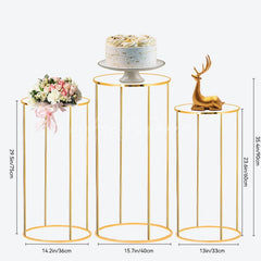 Aperturee 3pcs Cake Display Cylinder Stand Gold Metal Pedestals Plinths
