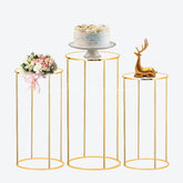 Aperturee 3pcs Cake Display Cylinder Stand Gold Metal Pedestals Plinths