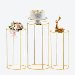 Aperturee 3pcs Cake Display Cylinder Stand Gold Metal Pedestals Plinths