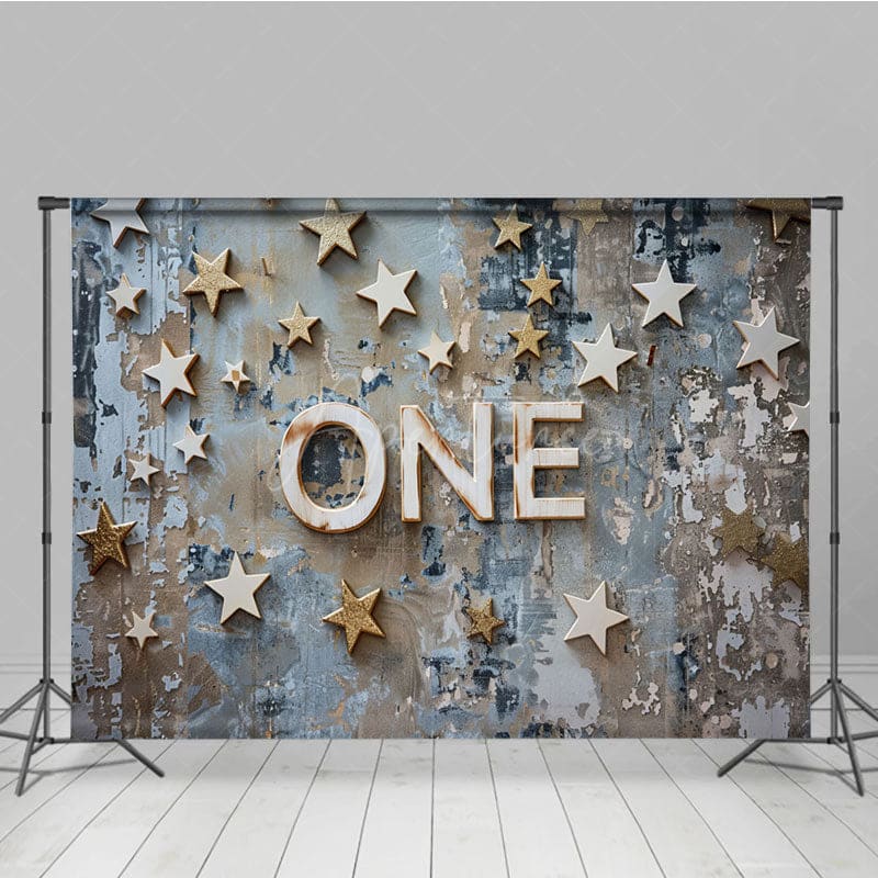 Aperturee - Aperturee Shabby Blue Wall First Birthday Cake Smash Backdrop
