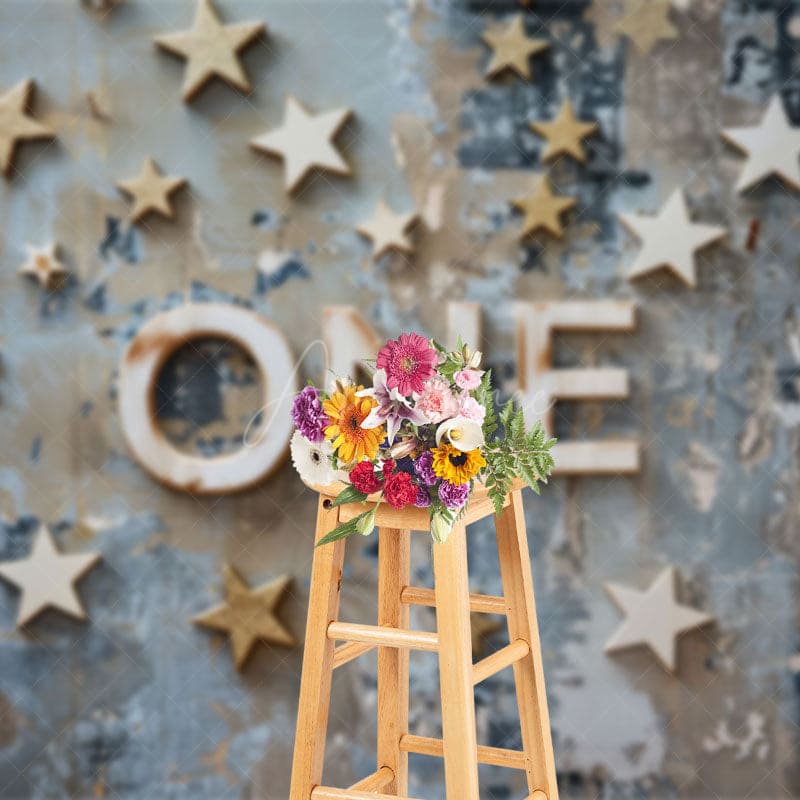 Aperturee - Aperturee Shabby Blue Wall First Birthday Cake Smash Backdrop