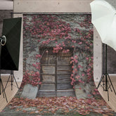 Aperturee - Aperturee Shabby Grey Wall Pink Floral Tree Photo Sweep Backdrop