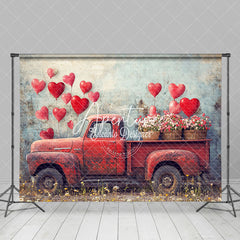 Aperturee - Aperturee Shabby Wall Red Balloons Retro Truck Floral Backdrop